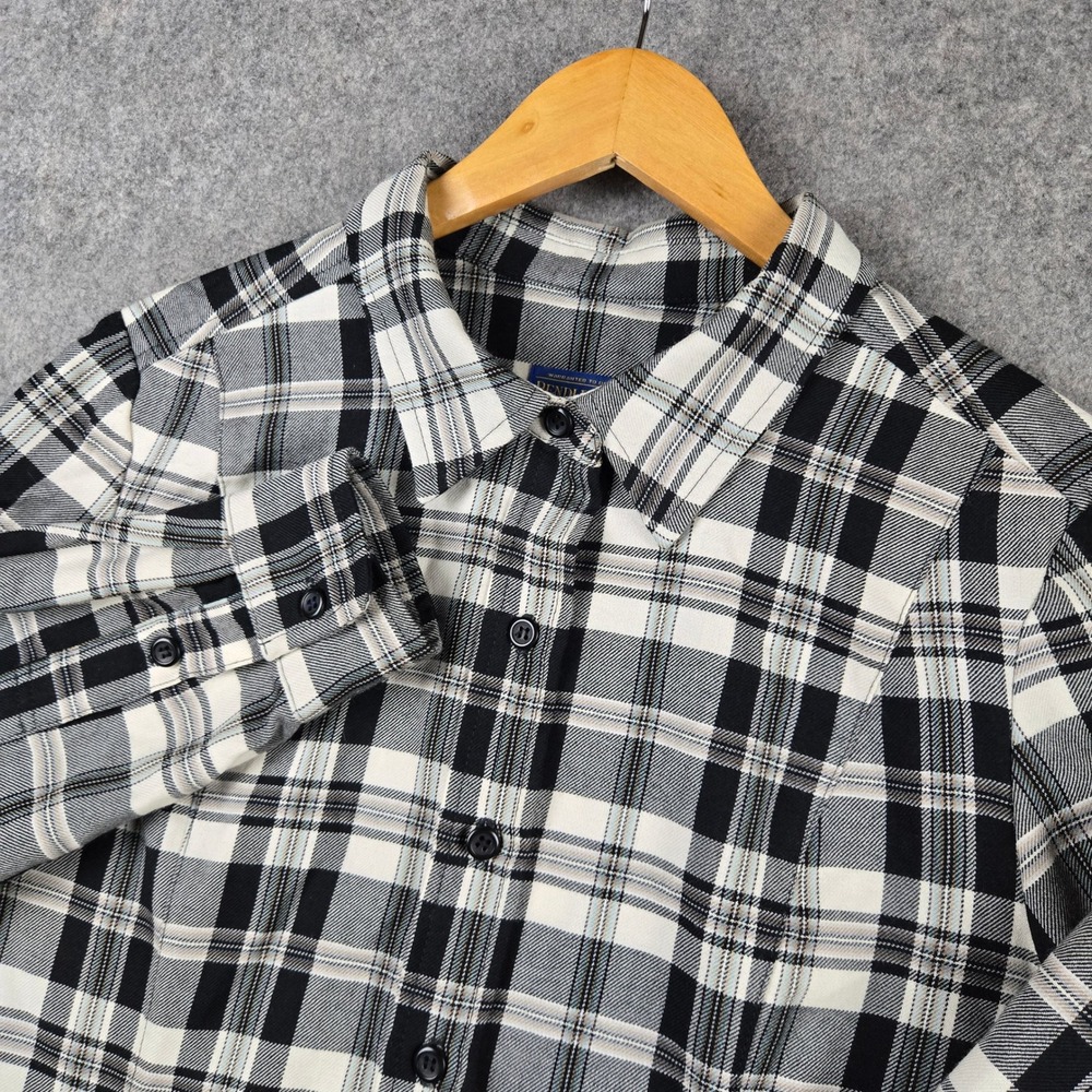 Pendleton Plaid Shirt Womens XL Petite Black White 100% Virgin Wool Made in USA